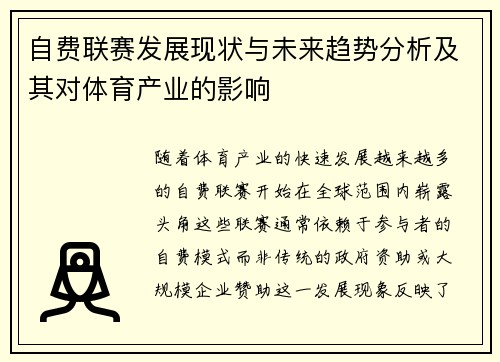 自费联赛发展现状与未来趋势分析及其对体育产业的影响
