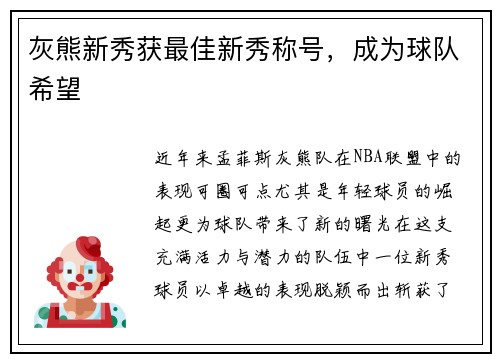 灰熊新秀获最佳新秀称号，成为球队希望